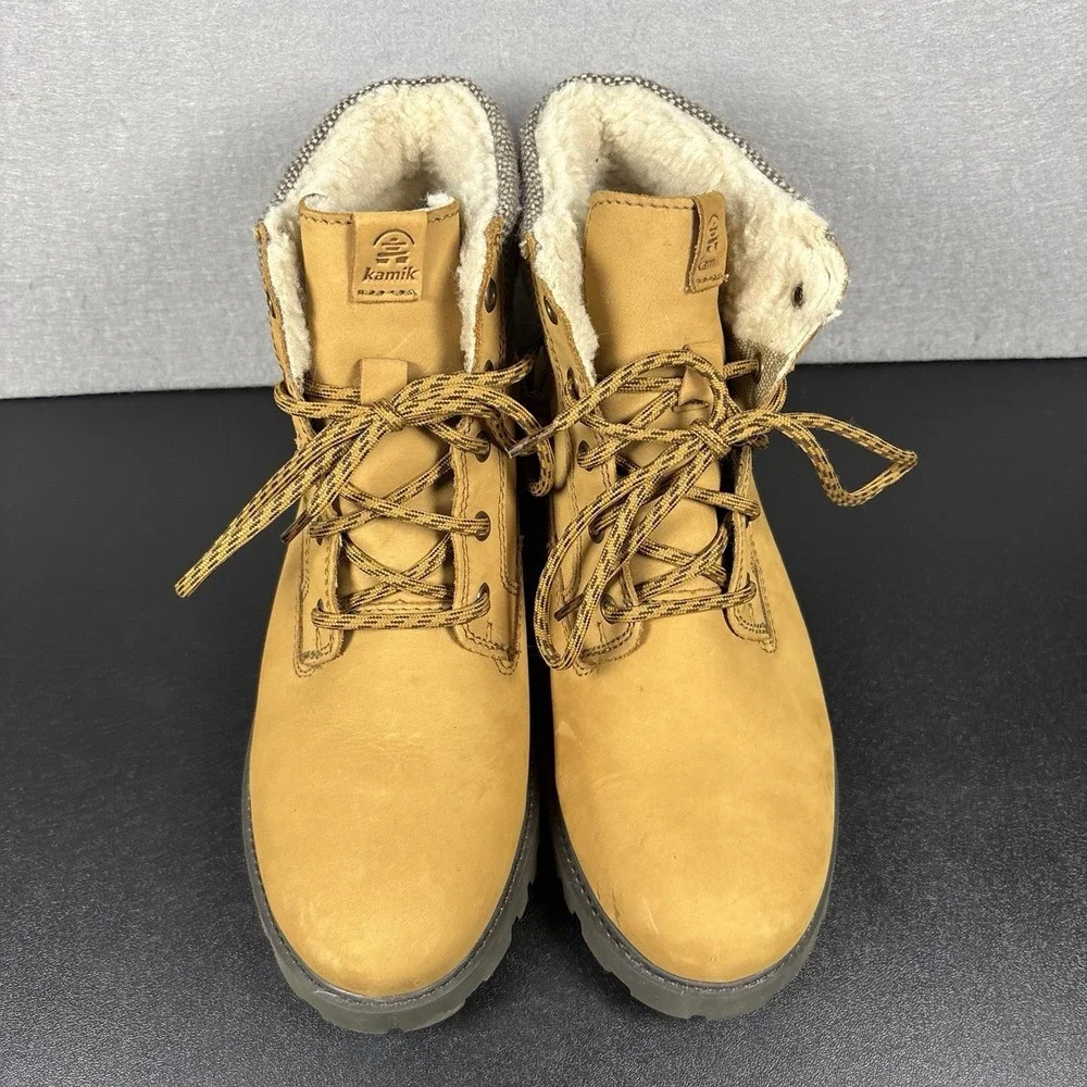 Kamik Women's Tan Waterproof Boots Tan‎ Size 10 Faux Fur Lined Lace Up Shoes
